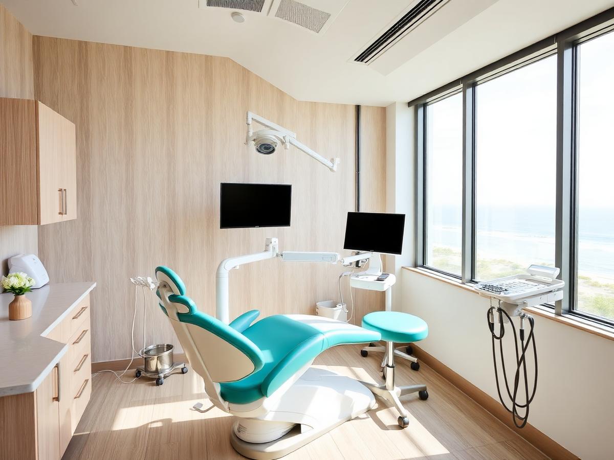 Treatment room with a view and modern dental chair