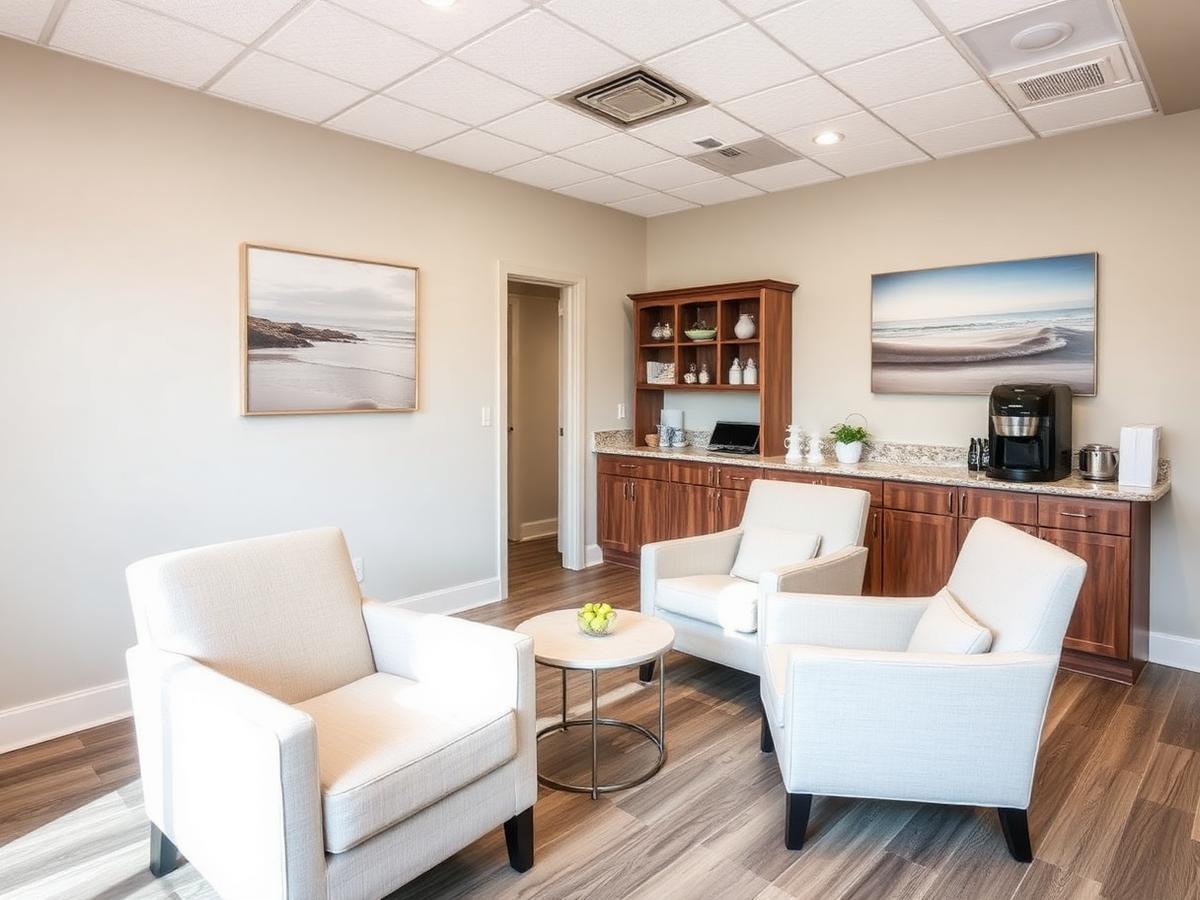 Comfortable waiting lounge with coffee bar