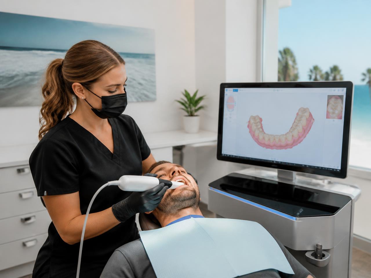 Hygienist using a digital intraoral scanner on a patient